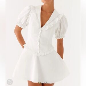 Peppermayo White Ruffle Puff Sleeve Dress